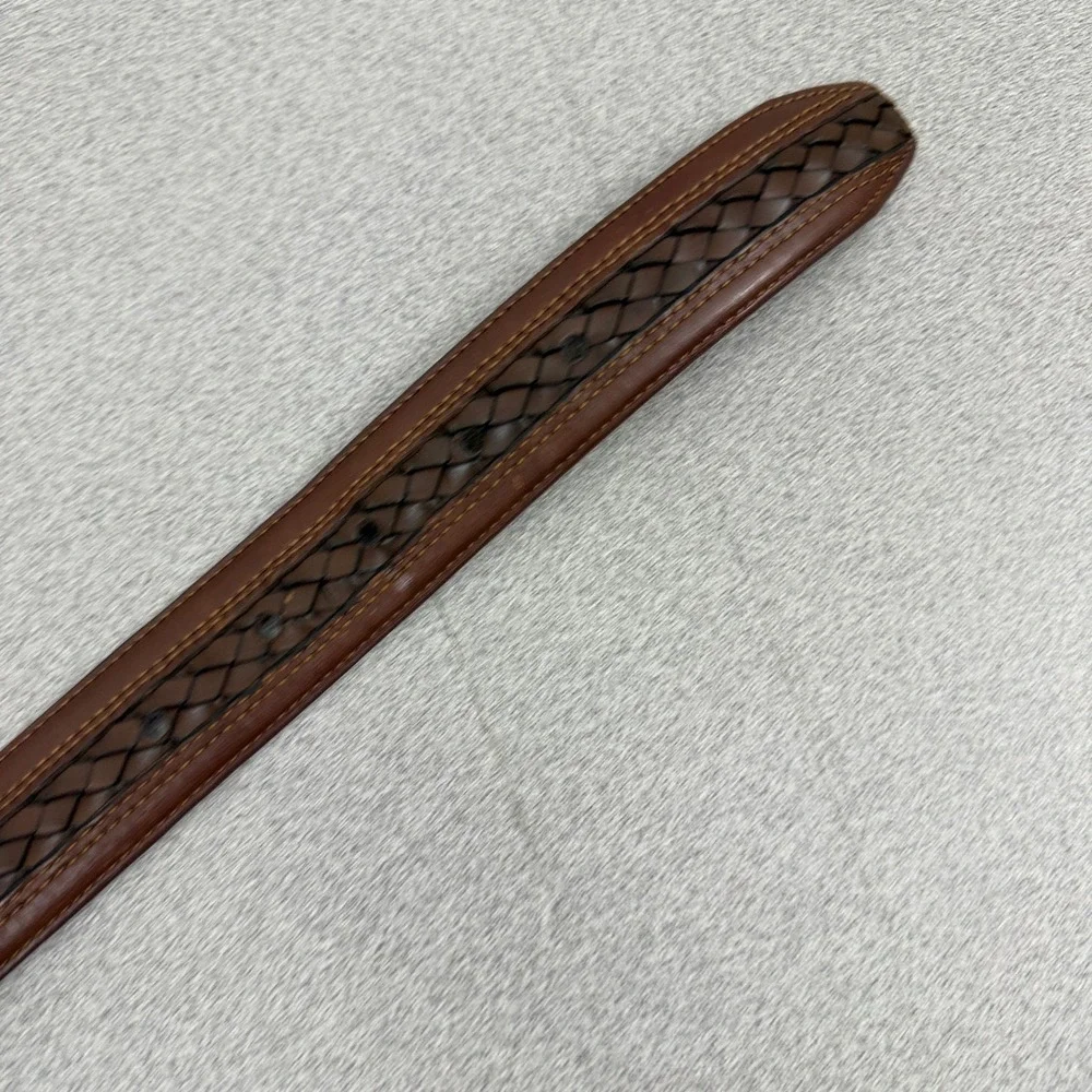 Tommy Bahama Belt Mens 34 Brown Woven Inlay Leather Casual Dress Silver Buckle